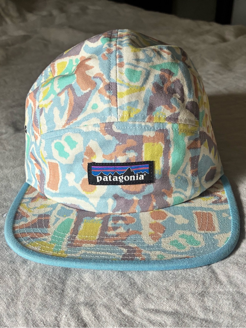 Patagonia Adult Pastel Pattern Five-Panel Cap with Light Blue Trim